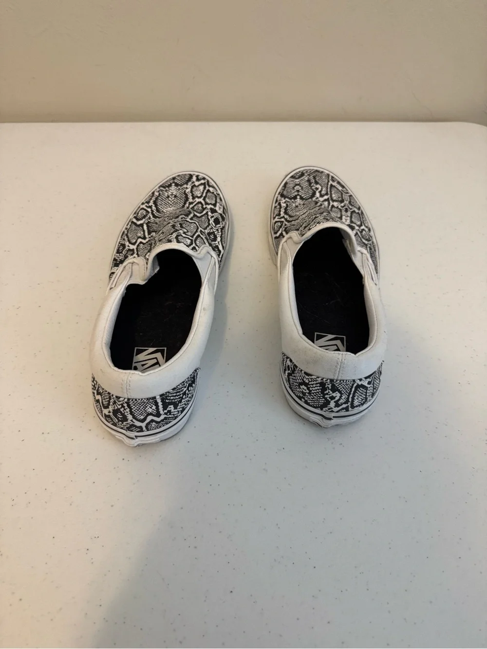 Vans Slip-On Sneakers with Black & White Snake Print